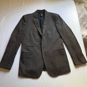 FILIPPA K brown pinstripe snap button long sleeve blazer jacket